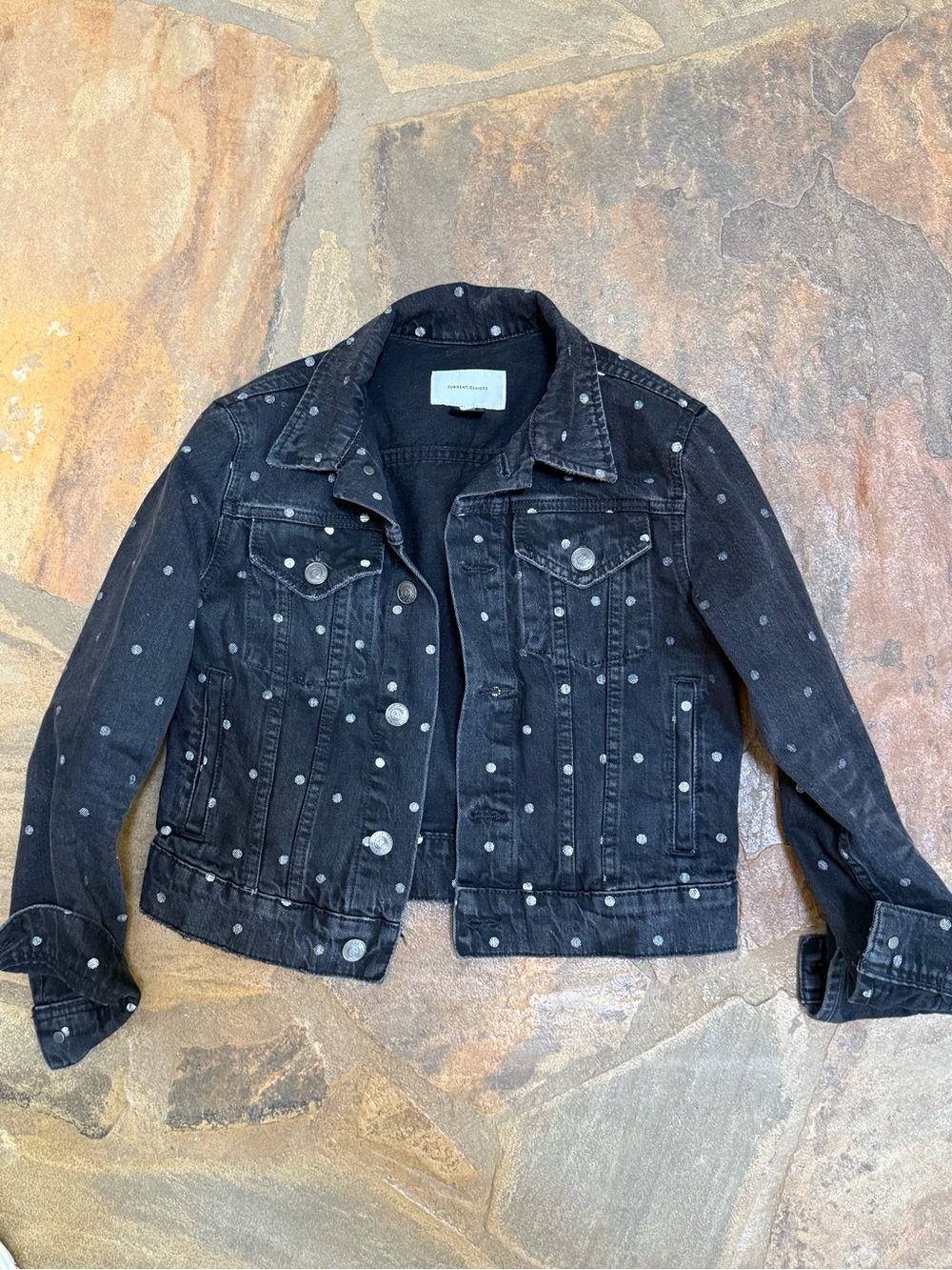 Current/Elliott Black Denim Metallic Polka Dot Jacket Size